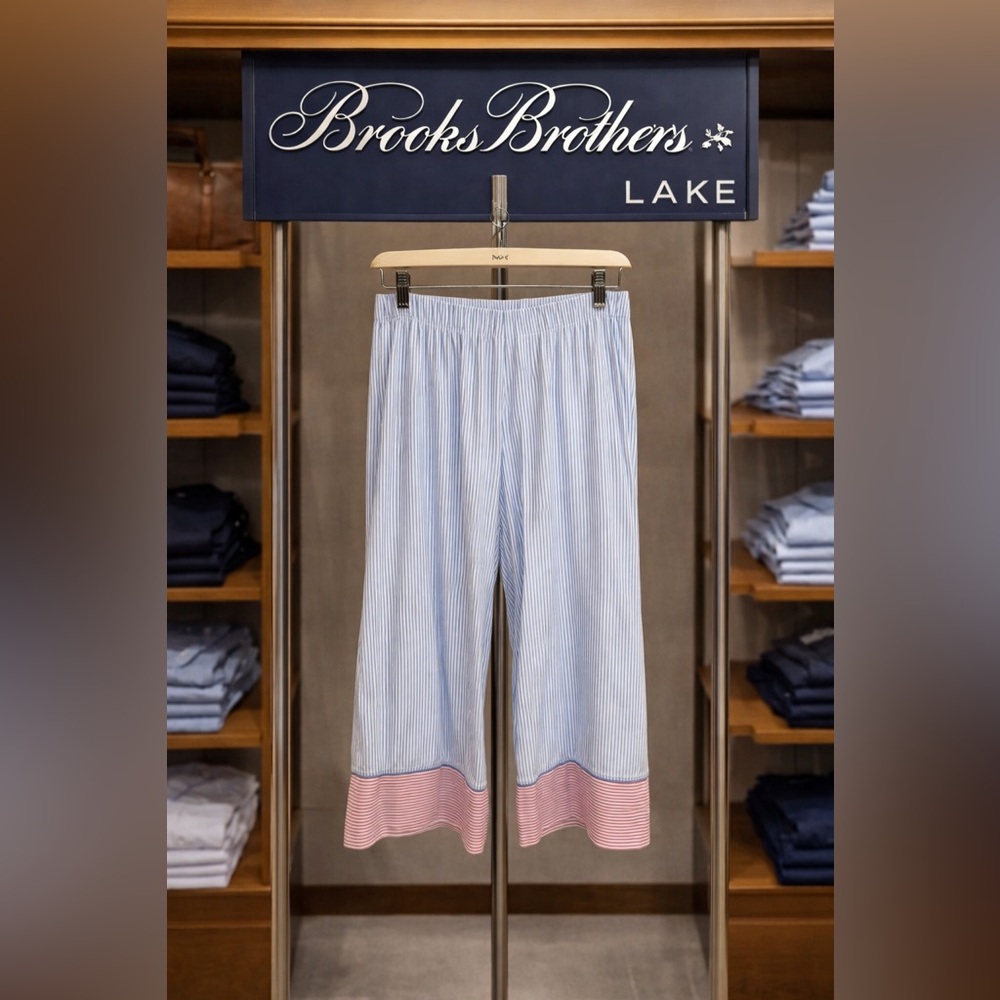 Brooks Brothers LAKE Cropped Pajama Pants Blue Stripe Cotton~Luxury Loungewear